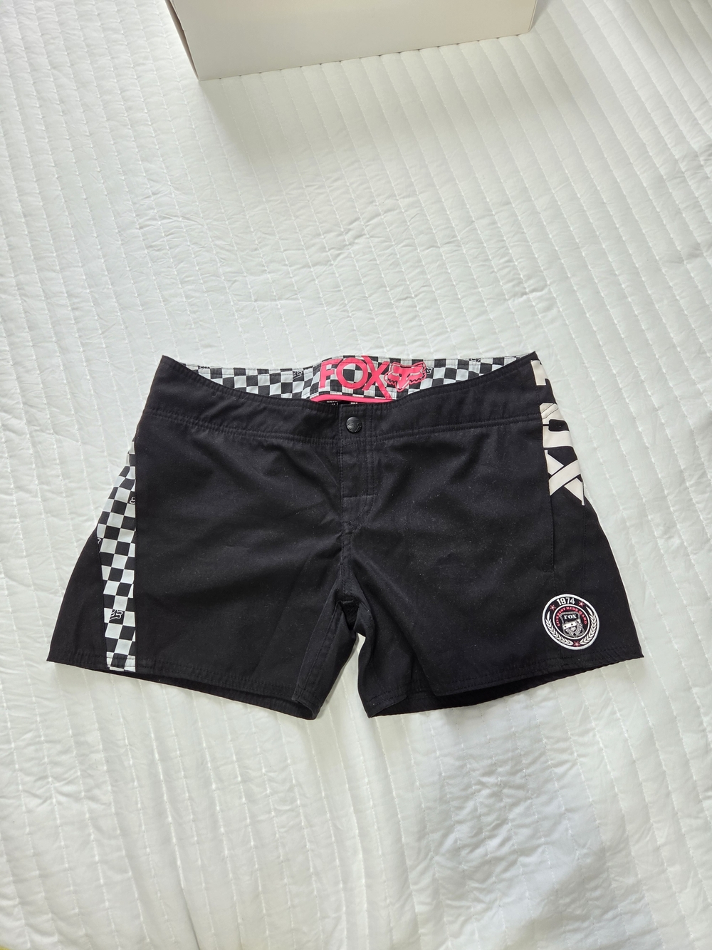 Fox Black Boardshorts with Checker and Pink Logo